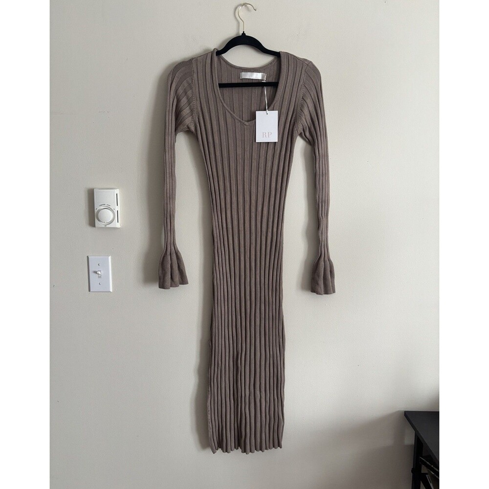 NWT Rachel Parcell Wide Rib‎ Sweater Dress Small Brown Minimalist Luxury